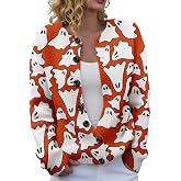 XUIXNW Halloween Sweaters for Women Casual Knitted Cardigan Pullover Cute Pumpkin Graphic Fall Button Down Tops