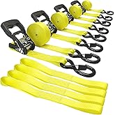 MorScan 4-Pack 1.5" x15' Ratchet Straps Kit - 5,000lbs Break Strength Heavy Duty Tie Down Straps with Safety S Hooks & Soft Loops for Load Securement Tie-Down in Trucks Trailers ATV UTV Motorcycle