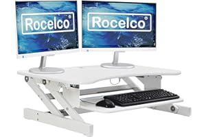 Rocelco 37.5" Deluxe Height Adjustable Standing Desk Converter - Quick Sit Stand Up Dual Monitor Riser - Gas Spring Assist Computer Workstation - Large Retractable Keyboard Tray - White (R DADRW)