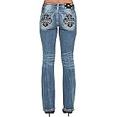 Miss Me Women's Mid-Rise Large Cross Logo Embellished Pockets Bootcut Jeans