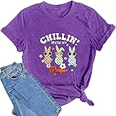 Happy Easter Shirts for Women Funny Bunny T-Shirt Rabbit Graphic Tee Tops Easter Egg Holiday Shirt