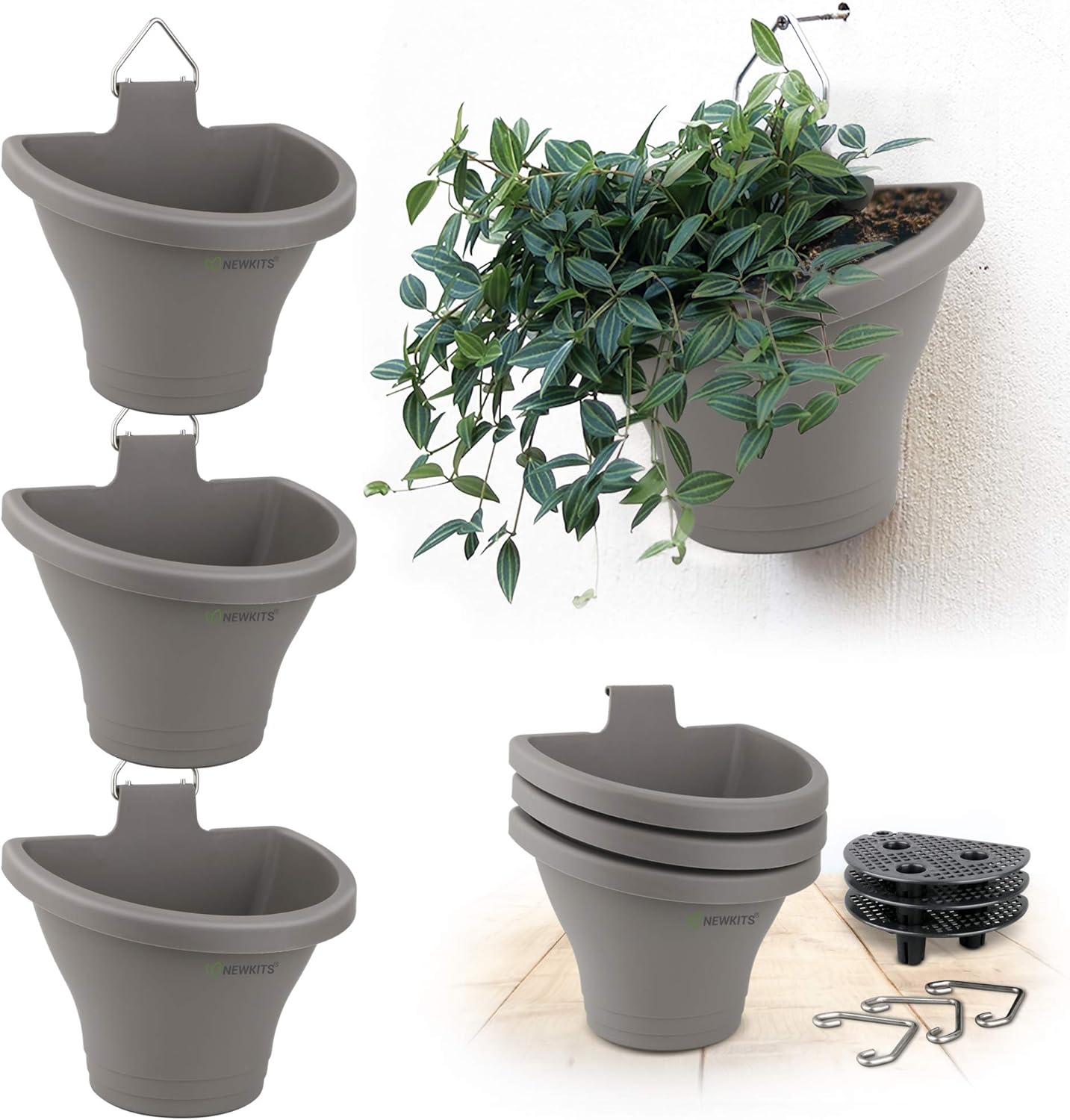Hanging Vertical Planter, NEWKITS 3 Pcs Modular Hanging Planters Free Combination Wall Planter for Yard Garden Outdoor and Indoor Hanging Decorations - Grey: Kitchen & Dining
