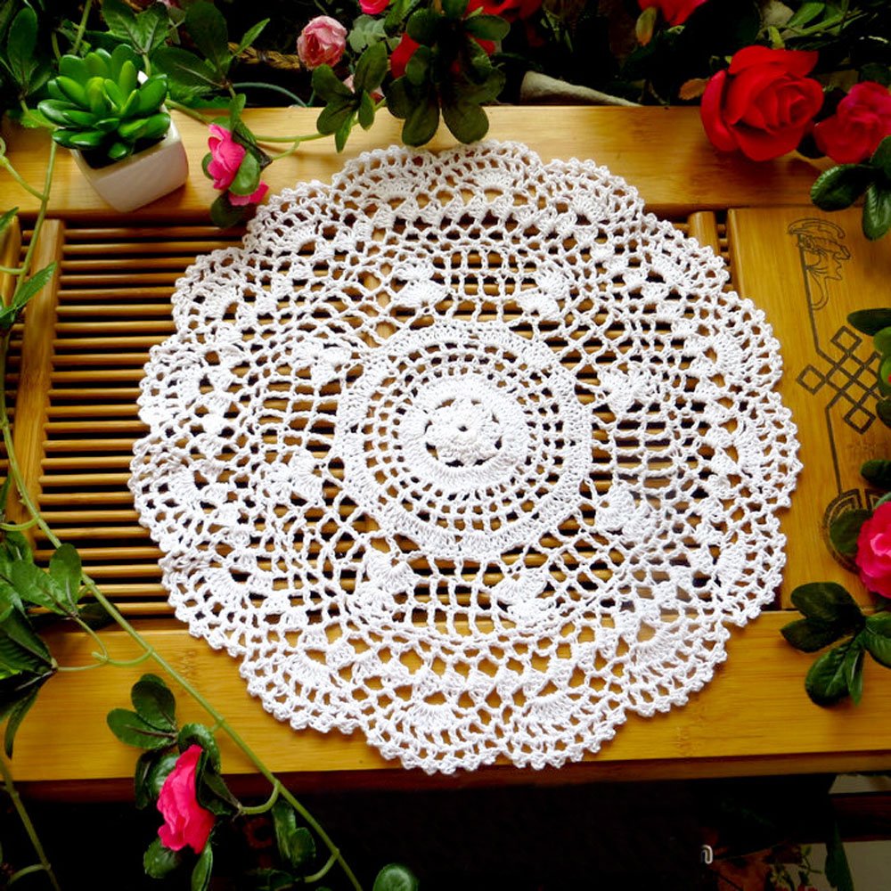 Photo 1 of Lelefly Cotton Handmade Crochet lace Table Runners Round Tablecloth Doilies Doily Table Dresser Scarf Décor,2PCS,12 inch,White