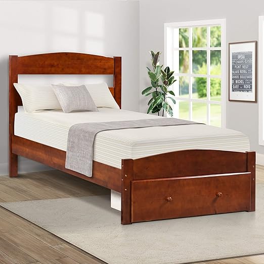 Amazon Com Wood Platform Twin Bed Frame With Storage Drawer Tan