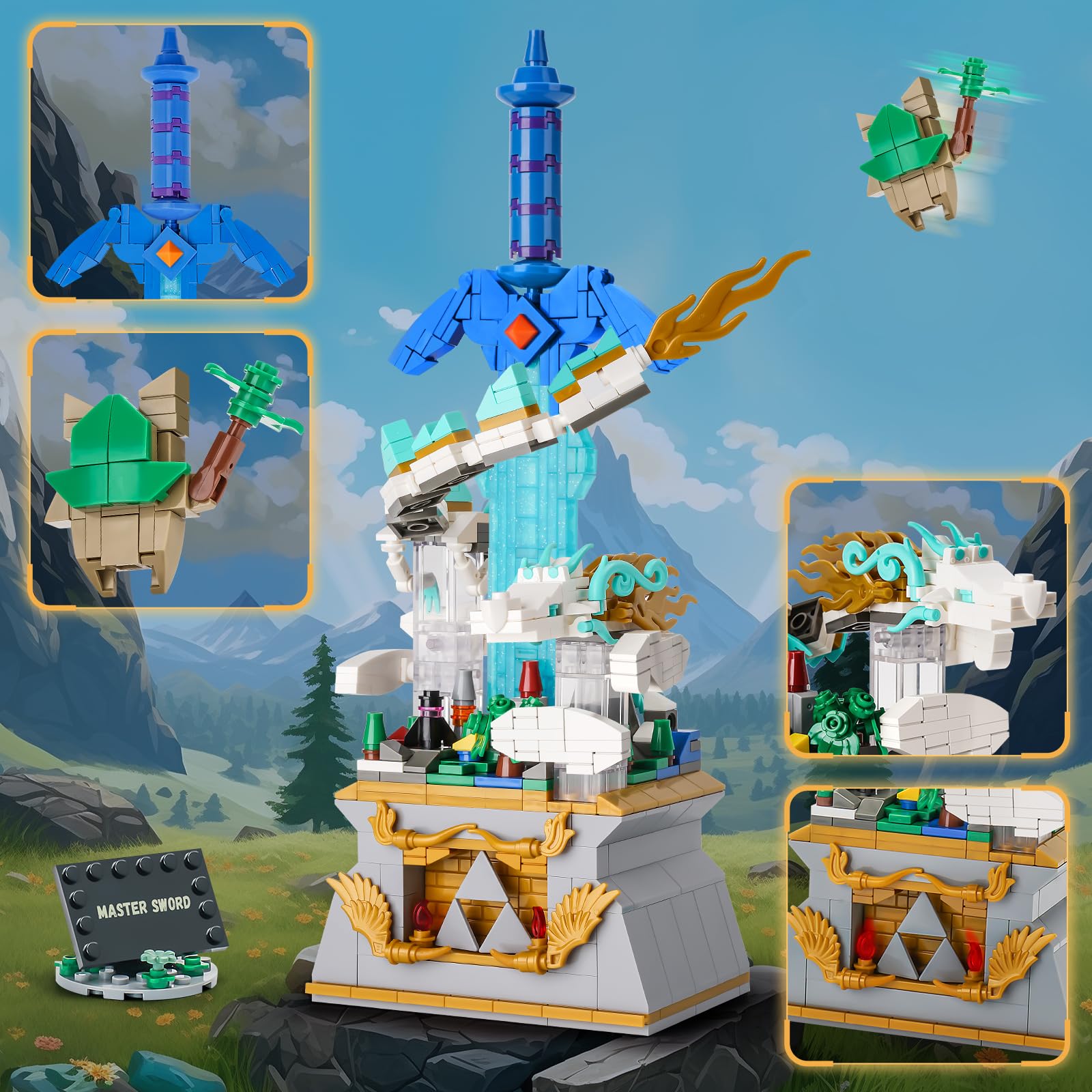Sillbird Master Schwert Baukasten mit Drache, Hyrule Sammlung Display Modell für Spielefans, leuchtender Klemmbausteinen Meisterschwert, Ideen Geschenke für Kinder ab 8 Jahren (677 Stück) 4