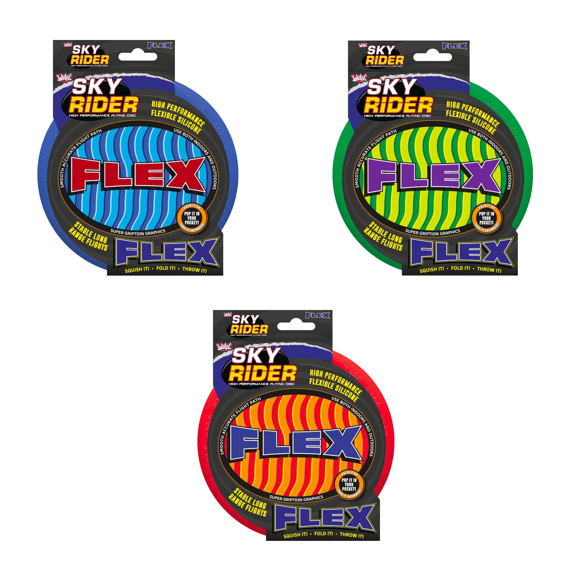 Wicked Sky Rider Flex | The High Performance Flexible Silicone Flying Disc that Folds to Fit in your Pocket | Smooth, Accurate Flights Both Indoor & Outdoors | Blue