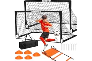 Kids Soccer Goals for Backyard, 2 of 6 x 4 ft Kids Soccer Goal Set Soccer Net with 10 Soccer Cones, Agility Ladder & Carry Ba