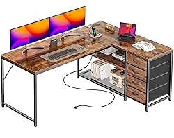 PRAISUN 53" L Shaped Desk with Power Outlets and