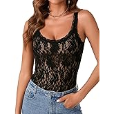 KIFOVEN Women's Floral Lace Bodysuit Sleeveless Sheer Going Out Top Sexy Teddy Lingerie Snap Crotch