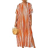 CHICGAL Kaftan Dresses for Women Oversized Long Batwing Sleeve Caftan V Neck Beach Cover Ups Summer Maxi Dress