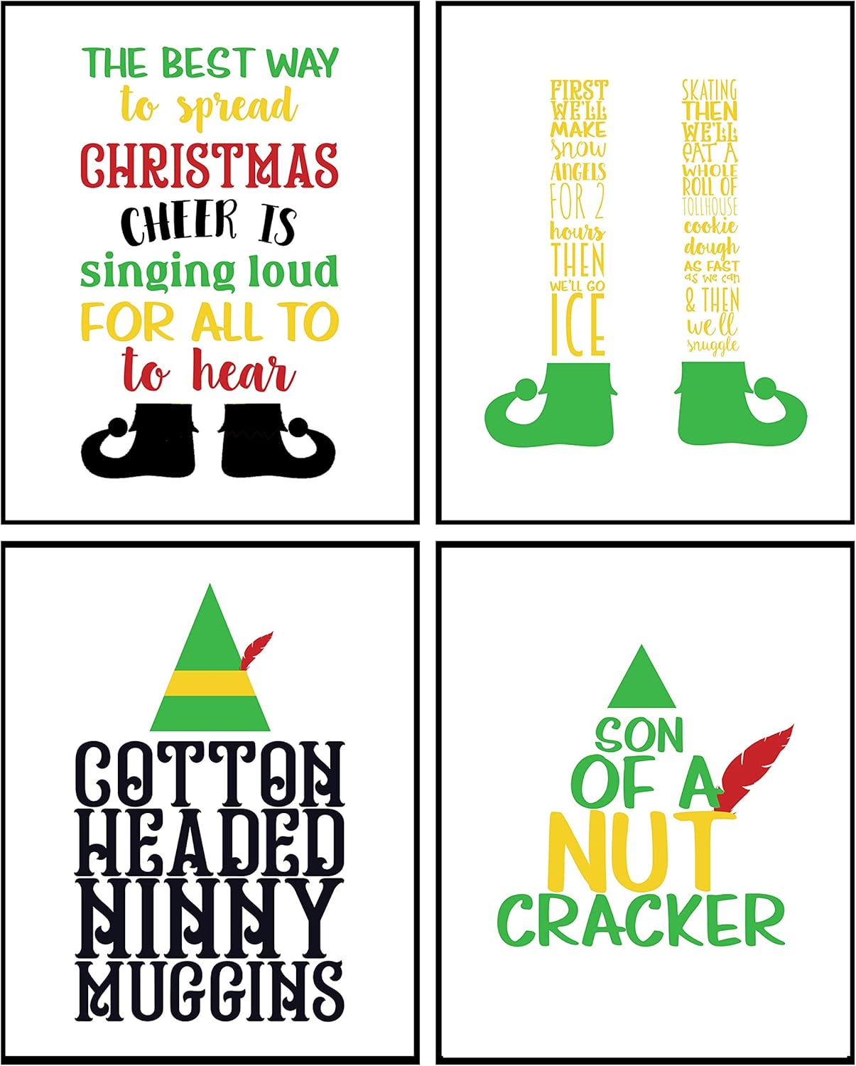 Nutcrackers - Son Of A Nutcracker - Festive Fun Christmas Prints Elf Wall Art Room Decor Movie Poster Cotton Headed (Set of 4)
