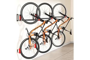 AUBEATY 3-Pack Swivel Bike Rack Wall Mount, Bike Hangers for Garage, Space-Saving Vertical Bike Holder, Holds up to 77 lbs, Bicycle Wall Hanger Storage, No Heavy Lifting Required Indoor Hanging Bike Rack-Red