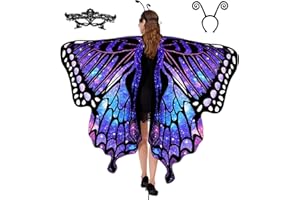 Tibeha Halloween Butterfly Costume for Women - Adult Wings Cape Shawl with Lace Mask and Antenna Headband