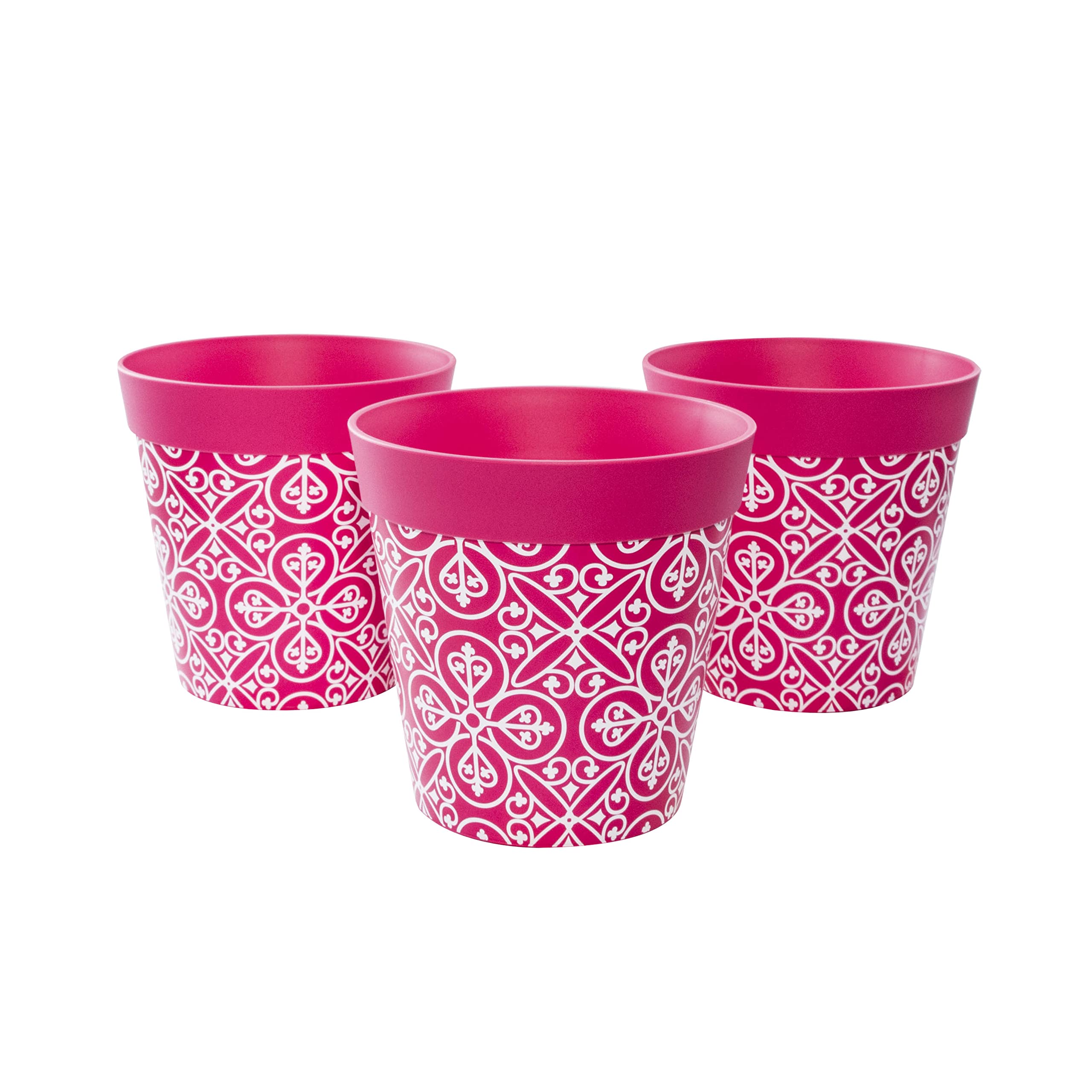 Hum Flowerpots, 15cm Set of 3, Various Patterns Colours and Sizes, Indoor/Outdoor Plastic Plant Pots, Pink Maroc โ image 1