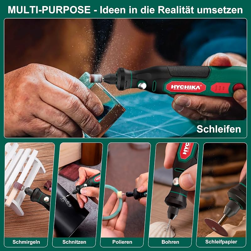 HYCHIKA 3,6V Akku Multifunktionswerkzeug Kit - 77-teiliges Zubehör für Bohren, Schleifen, Polieren, Gravieren，Mini Rotationswerkzeug mit regelbarer Geschwindigkeit und USB-C-Ladung.