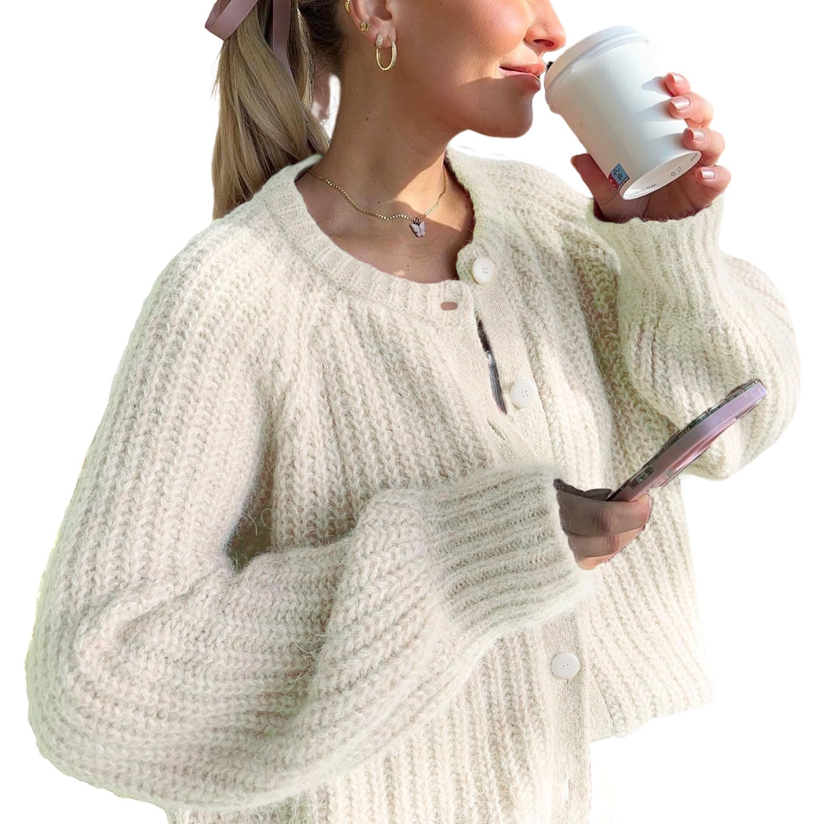 Photo 1 of Wyeysyt Womens Cardigan Sweater Button Down Long Sleeve Chunky Soft Knit Sweater Fall Open Front Loose Casual Cardigan Coat(Beige-M)