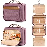 Travel Hanging Toiletry Bag for Women, with Jewelry Organizer Compartment, Medium Waterproof Hanging Makeup Accessories, Cosmetic Essentials, Toiletries Dopp Kit Set with Trolley Belt, Dark Purple
