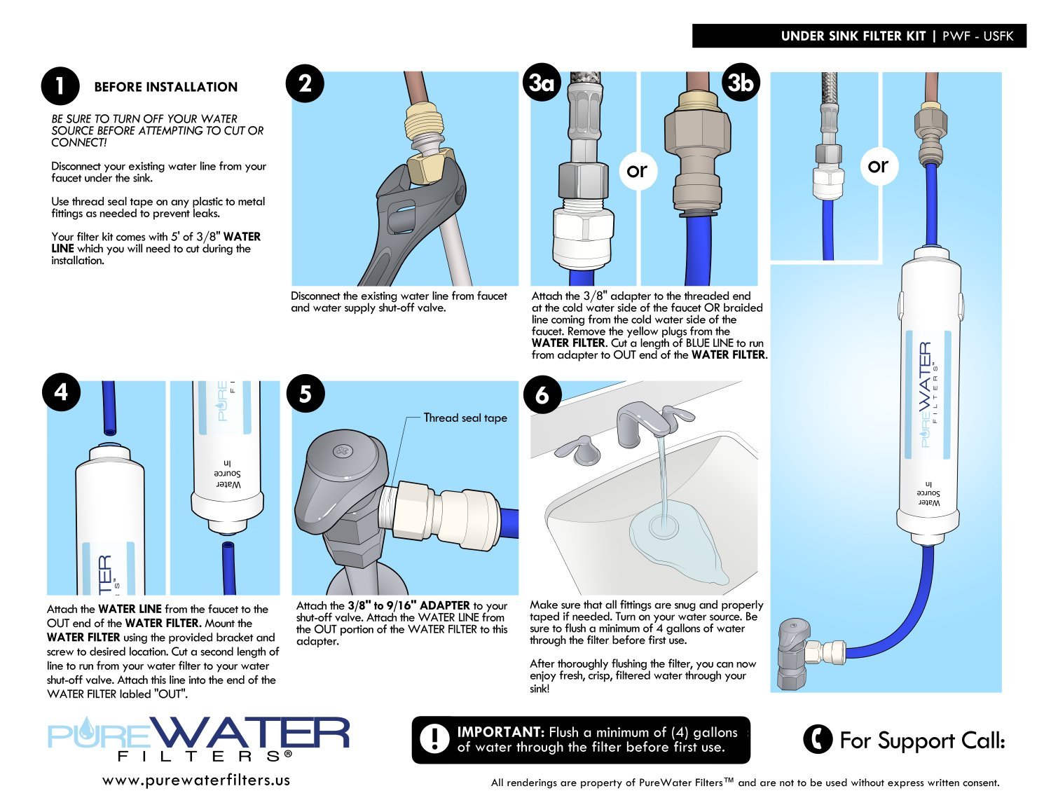 Under Sink Water Filter Install Kit, Complete Filtration System for