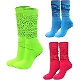 WILLBASIC Neon Slouch Scrunch Socks 3 Pairs 80s Accessories for Women, Neon Women's Leg Warmers Heavy Soft Extra Long Socks
