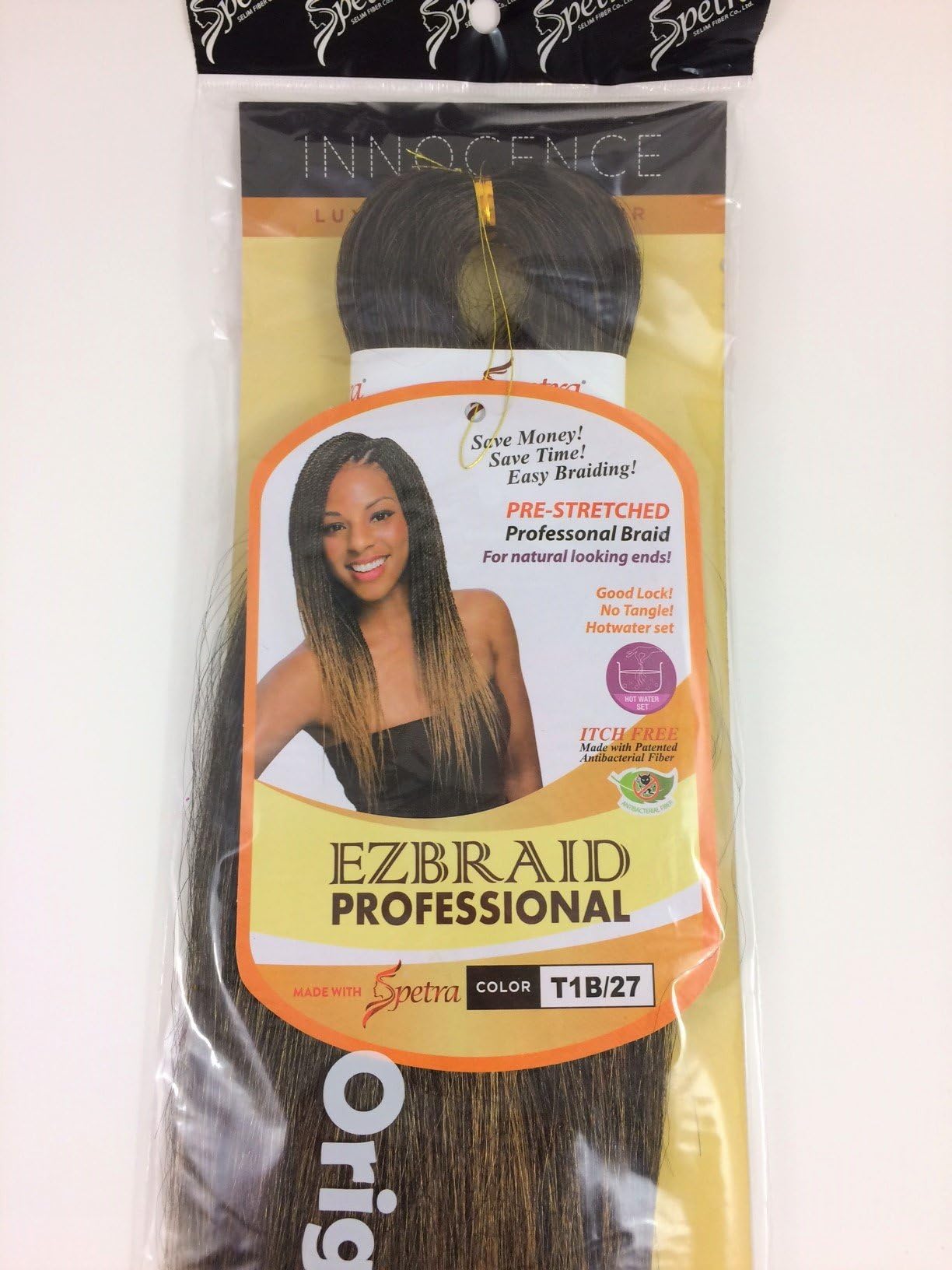 Innocence EZBRAID (PRE-STRETCHED & ITCH FREE BRAID) | 16"- 36" Lengths | Variety Color Choices - Braiding Hair Made Easy with World's first Itch Free Antibacterial Fiber (20" Single, T1B/27)