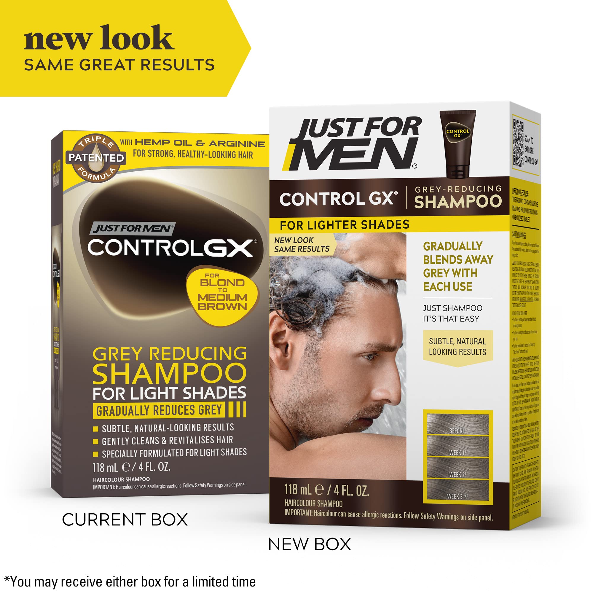 SHAMPOO Just for Men Control GX Grey Reducing for Lighter Shades of Hair, Blonde to Medium Brown, Gradual Hair Color with Keratin, 4 Fl Oz - Pack of 1 (Packaging May Vary)