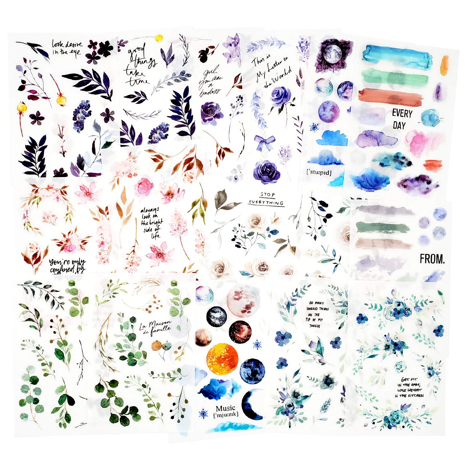 Mayplous Rub-On Transfer Stickers - 16 Sheets Flower & Plant Design Decals for Scrapbooking, Planners, Card Making | Easy-Apply Crafts Embellishments (Valley)