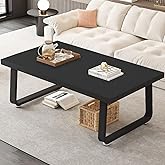HSH 39" Wood Rectangle Coffee Table for Living Room, Black Oak | Wood Tabletop with Sturdy Metal Legs, Modern MinimalistStyle， Low Tea Table for Bedrooms, Offices, Easy Assembly