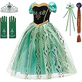 Snow Queen Princess Costume Birthday Party Dress Up for Little Girls with Wig,Crown,Wand,Gloves 3-10 Years