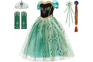 BANKIDS Snow Queen Princess Costume Birthday Party Dress Up for Little Girls with Wig,Crown,Wand,Gloves 3-10 Years