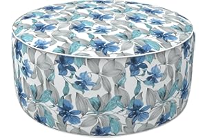 LVTXIII Outdoor/Indoor Inflatable Ottoman, All Weather Round Footrest Stool with Handle D31”x H14”, Portable Pouf for Patio Garden Camping or Home Decoration, Clemens Noir Blue