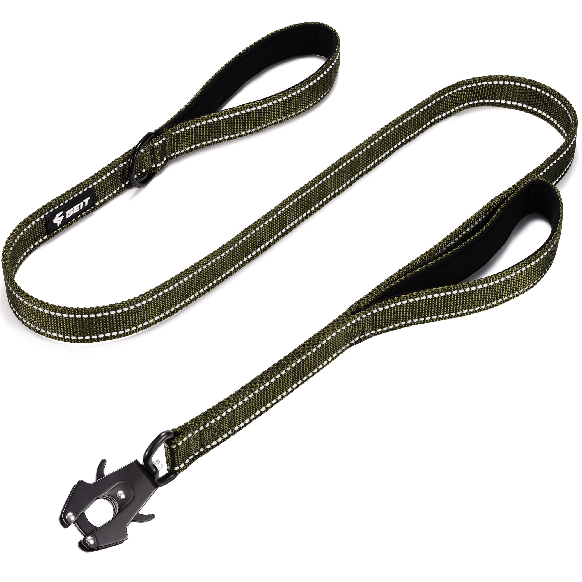 Photo 1 of ***MINOR FRAYING*** GEIT 4/5/6FT Heavy Duty Dog Leash with 2 Comfortable Padded Handles, Reflective Rope Leashes with Quick Release/Locking Tactical Frog Clip for Small Medium and Large Dogs, Army Green
