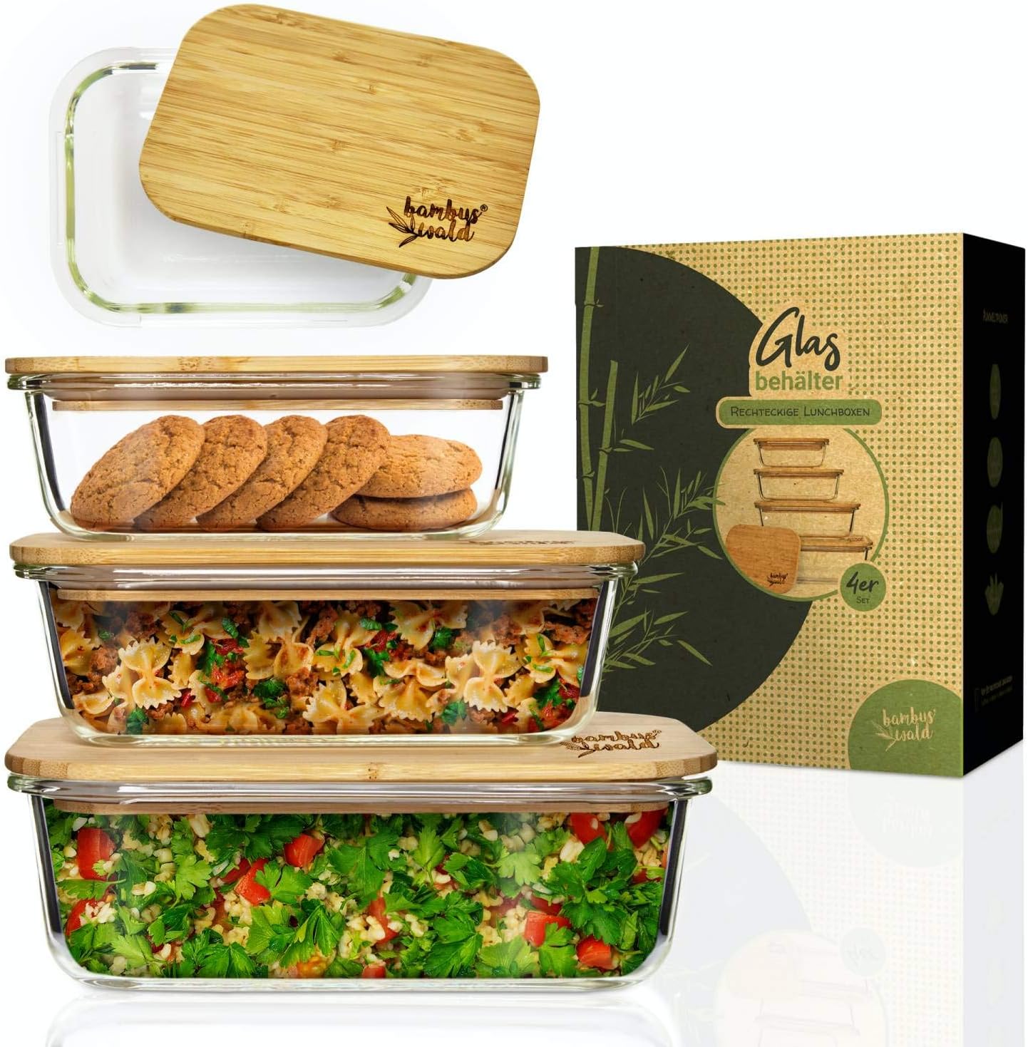Amazon.de: bambuswald© 3er Set Rechteckige Glasbox 370ml 640ml 1040ml