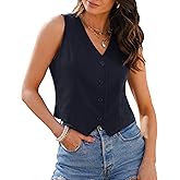 luvamia Vest Tops for Women Trendy Fashion Casual Summer Cropped Dressy Suit Vest Button Up Sleeveless Waistcoat Vests