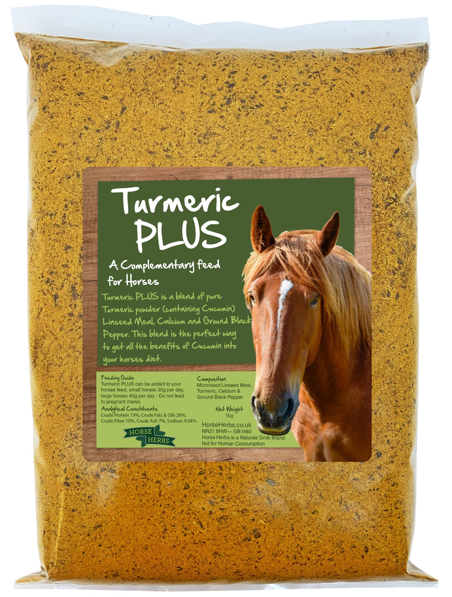 Horse Herbs Turmeric PLUS 1kg Bag | Natural Feed Supplement for Horses & Ponies, Black Pepper, Micronised Linseed, Equine Care, Pony Boost