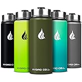 HYDRO CELL Stainless Steel Insulated Water Bottle with Straw - For Cold & Hot Drinks - Metal Vacuum Flask with Screw Cap and Modern Leakproof Sport Thermos for Adults (Army 18oz)