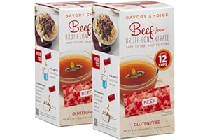 SAVORY CHOICE Beef Broth Concentrate, 2 Box of 12 Packets (12g) - Gluten-Free, Diary-Free Broth Concentrate
