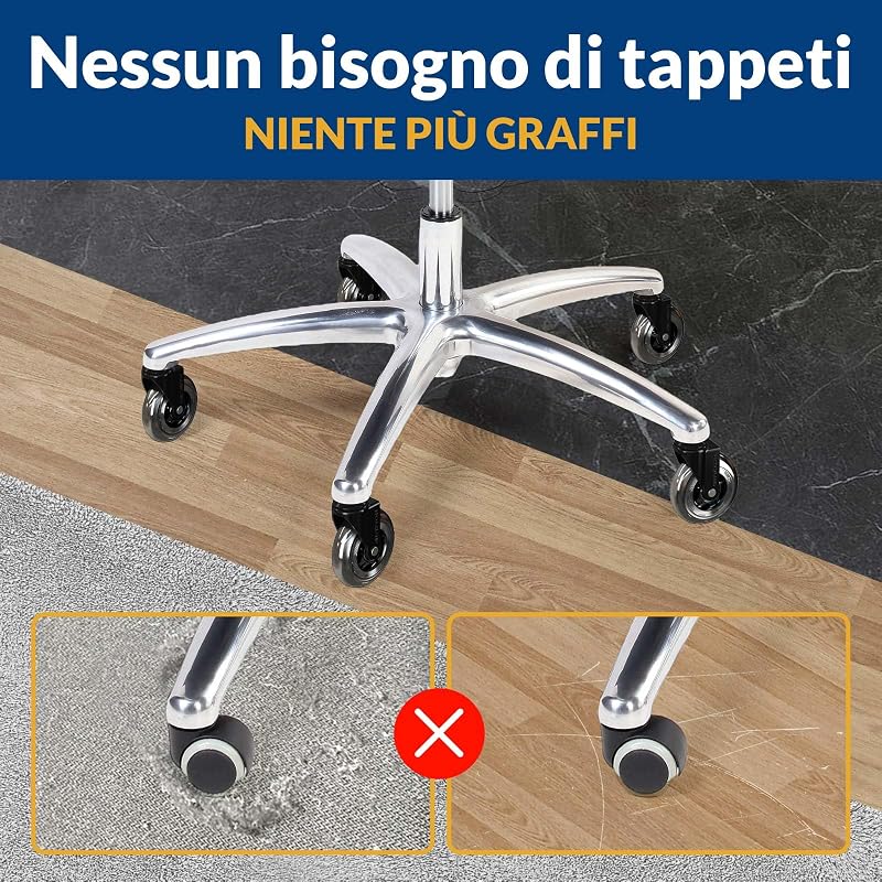 Set 5 Ruote Sedia Ufficio 11x22mm - Rotelle Sedia Ufficio Ultra Silenziose 360° con Doppio Cuscinetto, Portata 300KG - Per Parquet e Pavimenti Duri