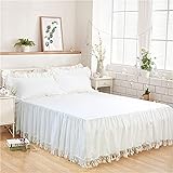 Softta3Pc Bed Skirt King White Ruffle Tassel Boho Bedding Bohemian Girls 100% Washed Cotton