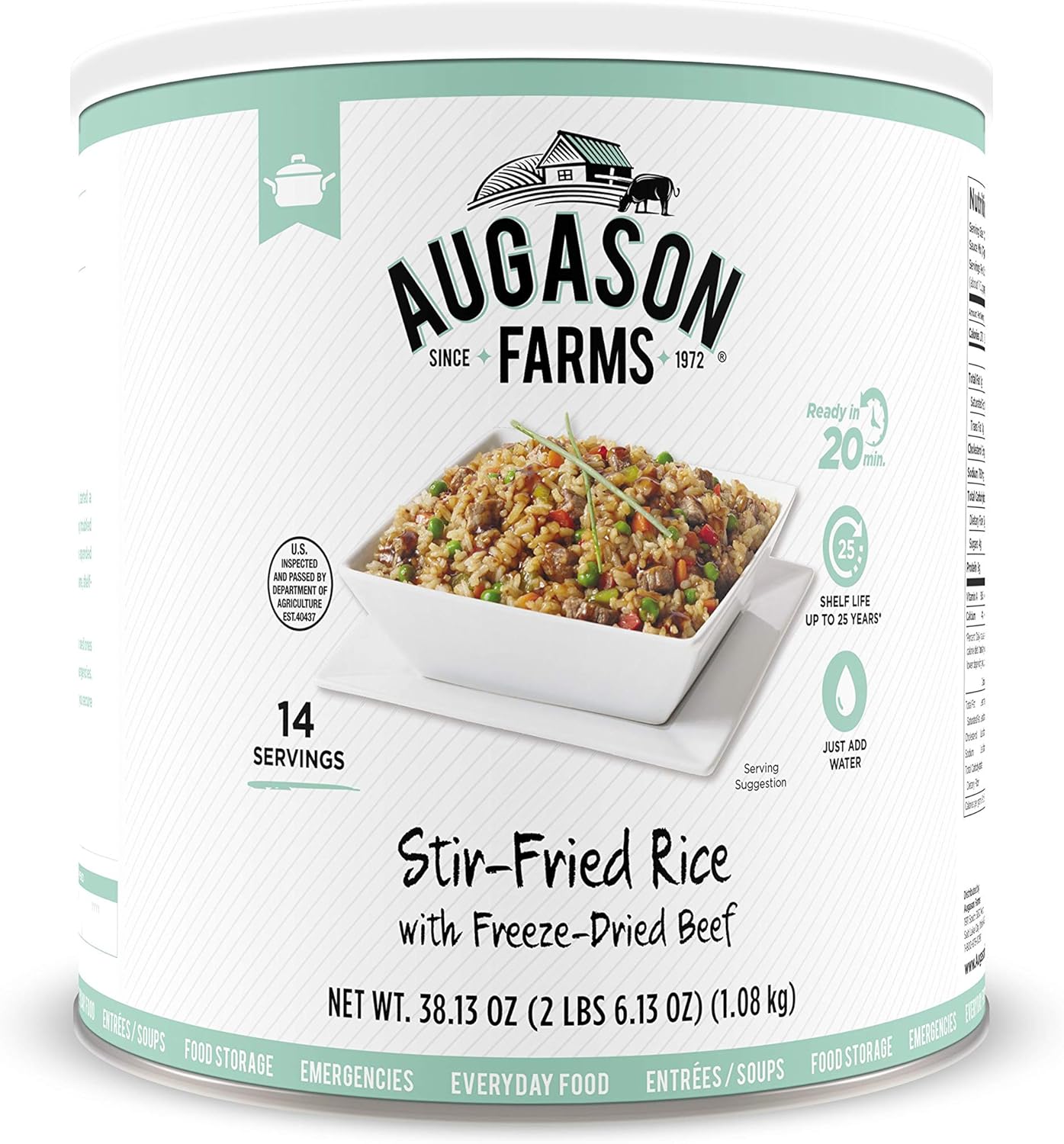 Augason Farms Stir-Fried Rice with Freeze-Dried Beef No. 10 Can, White