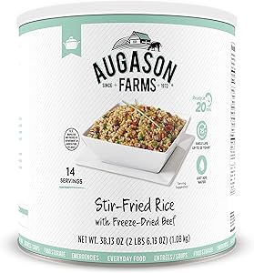 Augason Farms Stir-Fried Rice with Freeze-Dried Beef No. 10 Can, White
