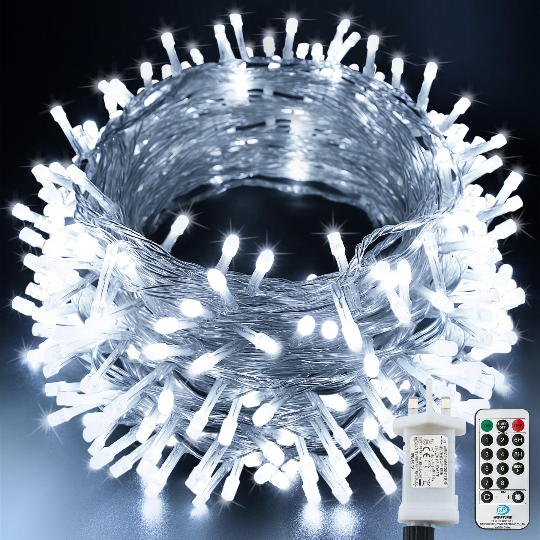 Bollengold Fairy Lights Mains Powered, 50M/500LED Indoor String Lights Plug in, 8 Modes Waterproof Christmas Tree Lights Indoor for Festival, Bedroom (Cool White)