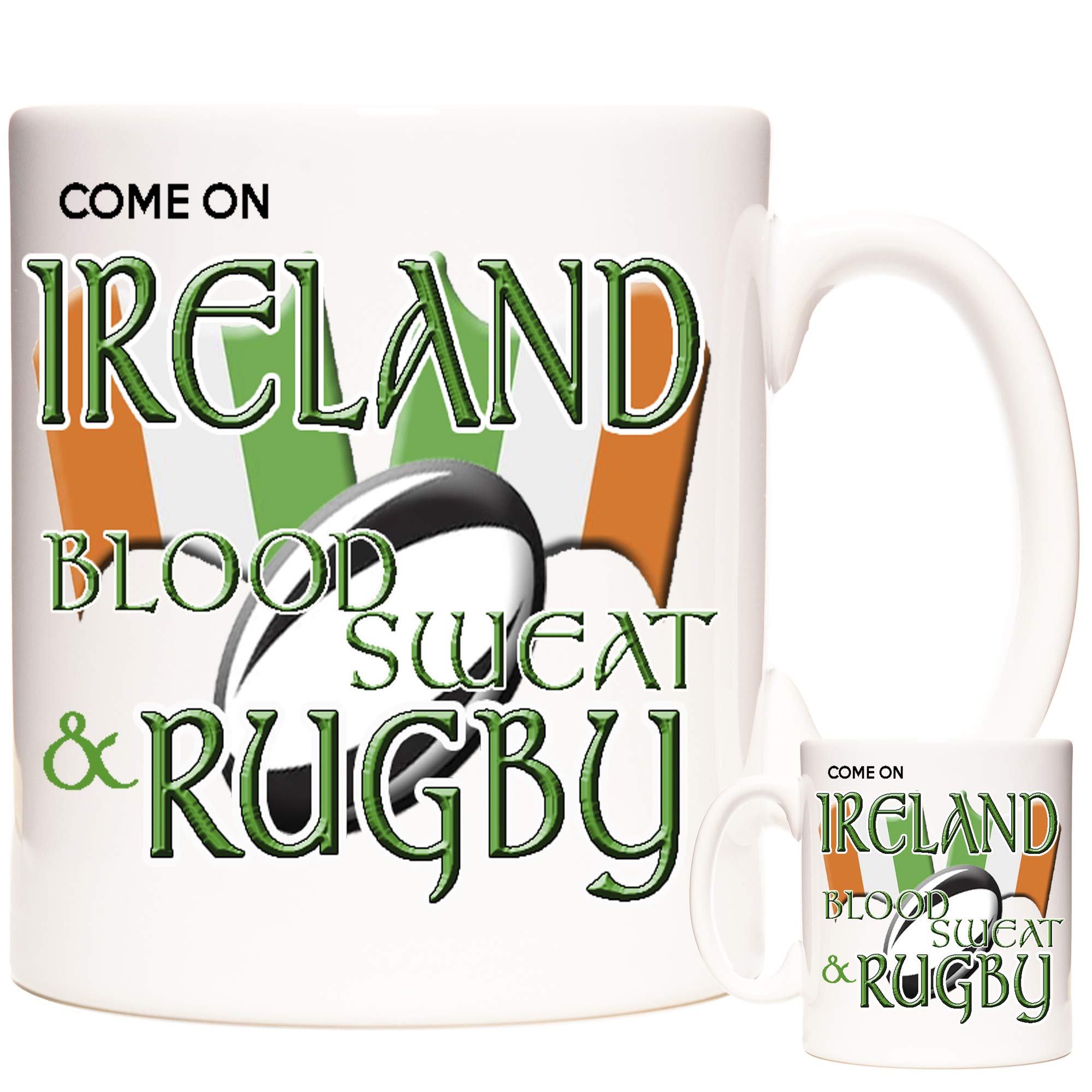 Irish Rugby Mug, Blood Sweat and Rugby. 11oz Ceramic Gift Mug for Fans of Ireland Rugby