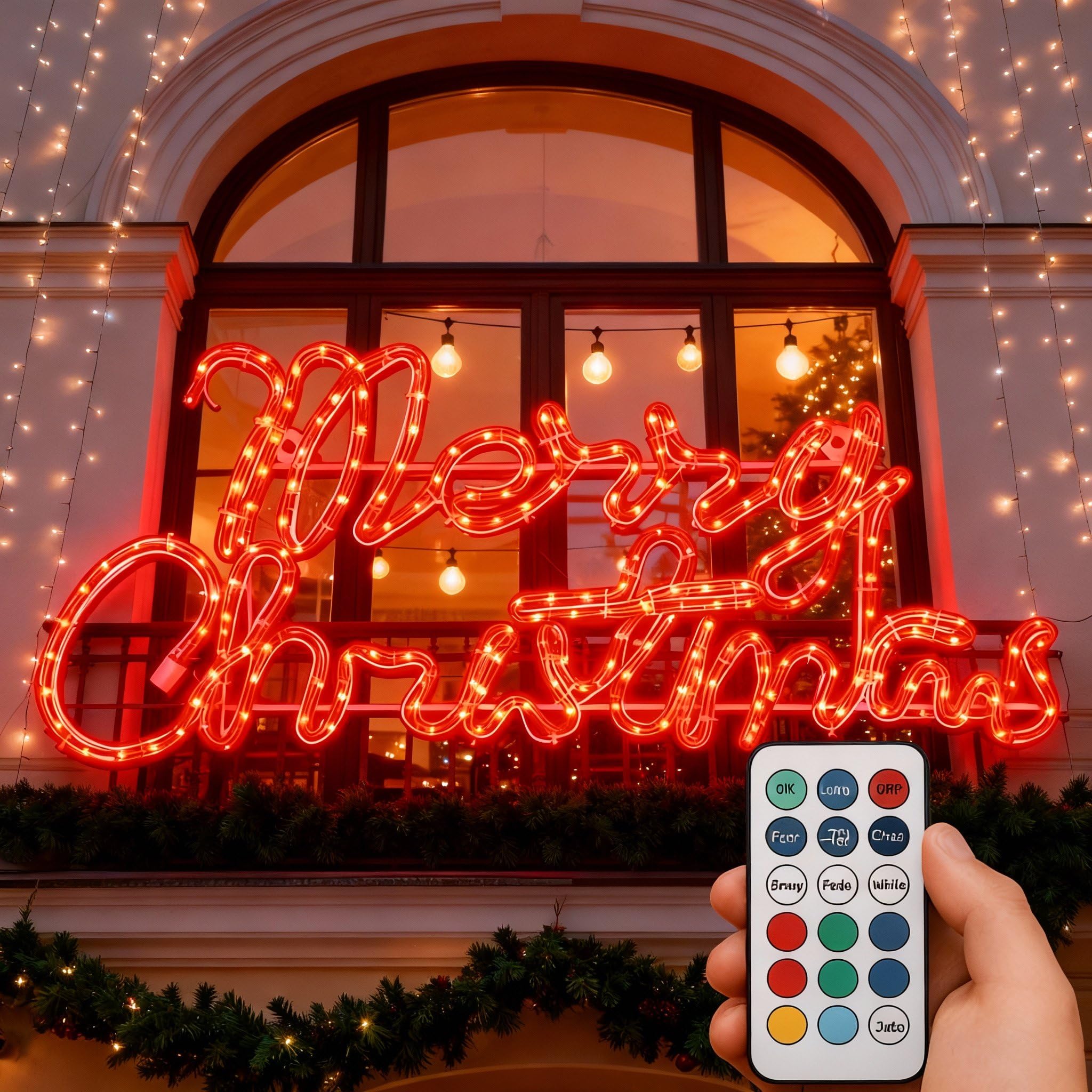 Photo 1 of **SOME LIGHTS OUT/NO REMOTE**Rossesay Outdoor Lighted Merry Christmas Sign Decor with Remove Control 31" Extra Large Red Waterproof LED Neon Lights Color Changing Pre Lit Display Xmas Garden Yard Window Wall Store Holiday Decor