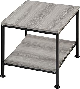 KirKical 20 Inch 2 Tiers Square End Table with Metal Frame,Rustic Grey Night Stand Side Table Sturdy Easy Assembly Simple Style for Living Room Bedroom(Set of 1)