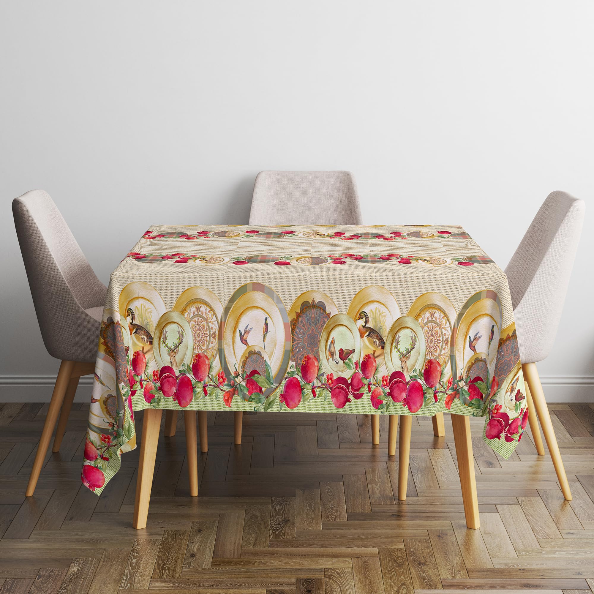 Italian Bed Linen Panama Tablecloth, Stain Resistant, 100% Cotton, Melograno, 150x240 cm