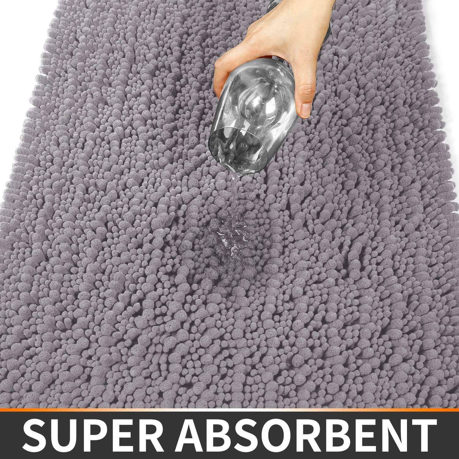 Yimobra Original Luxury Chenille Bath Mat, 31.5 X 19.8 Inches, Soft Shaggy and Comfortable, Large Size, Super Absorbent and Thick, Non-Slip, Machine Washable, Perfect for Bathroom, Gray: Home & Kitchen