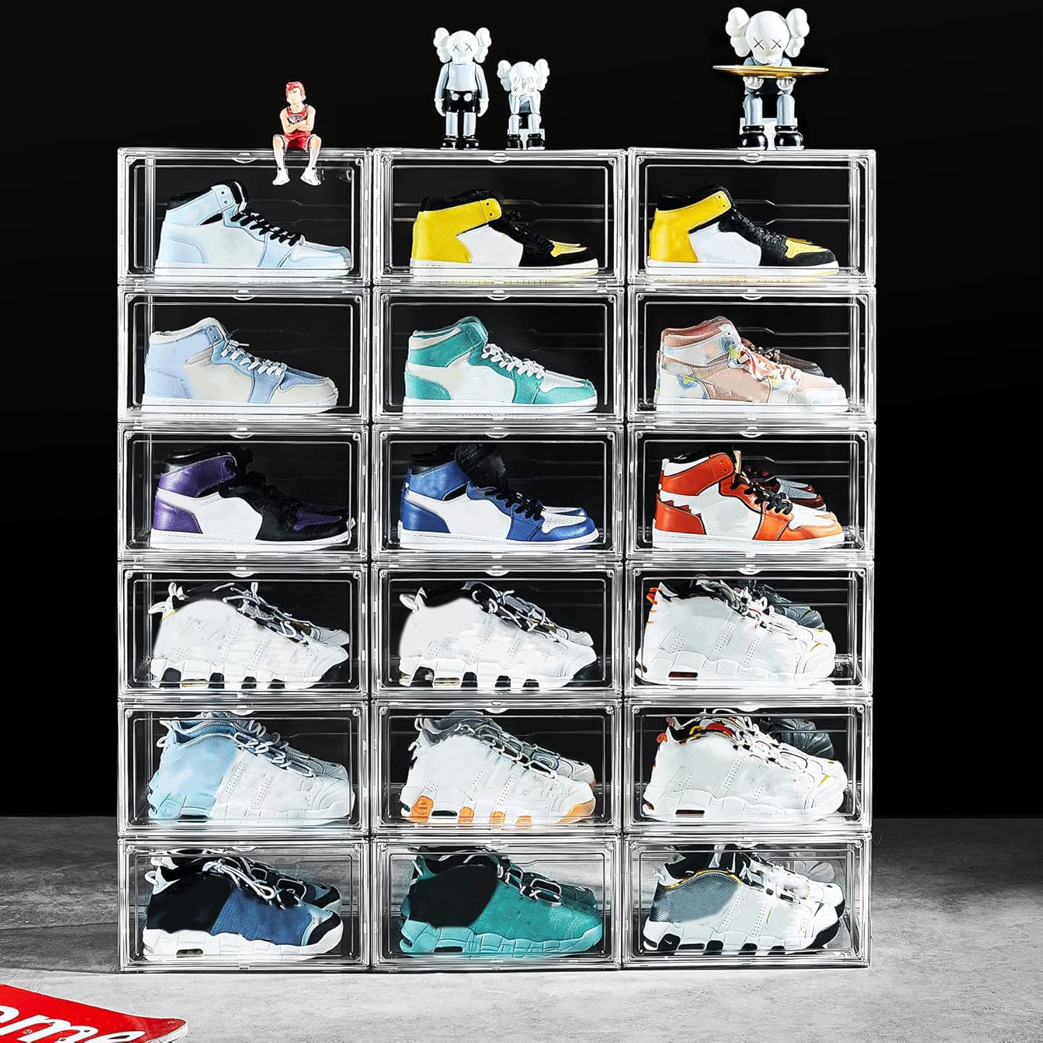 Photo 1 of 12 Pack Shoe Boxes, Clear Acrylic Stackable Plastic Sneaker Box Container, Magnetic Drop & Side Open Shoe Organizer Case Container With Lids Fits Up to Size 14 (Crystal Clear)
