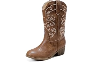 LAURMOSA Kids Cowboy Boots Western Mid Calf Youth Girl Cowgirl Boots Pointed Toe Embroidered for Horse Riding Country Party L