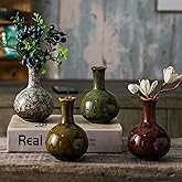 JOJUNO Glazed Rustic Bud Vase Set of 4 - Small Ceramic Mini Pottery Vases in White, Yellow, Green, Red - Ideal for Fresh & Dried Flowers - Modern Farmhouse Décor for Living Room, Shelves, Dining Table