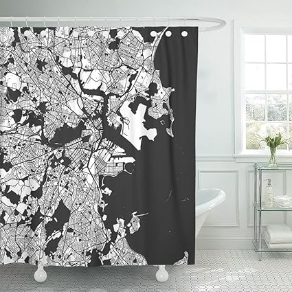 Amazon Com Emvency Shower Curtain Boston Monochrome Map Artprint